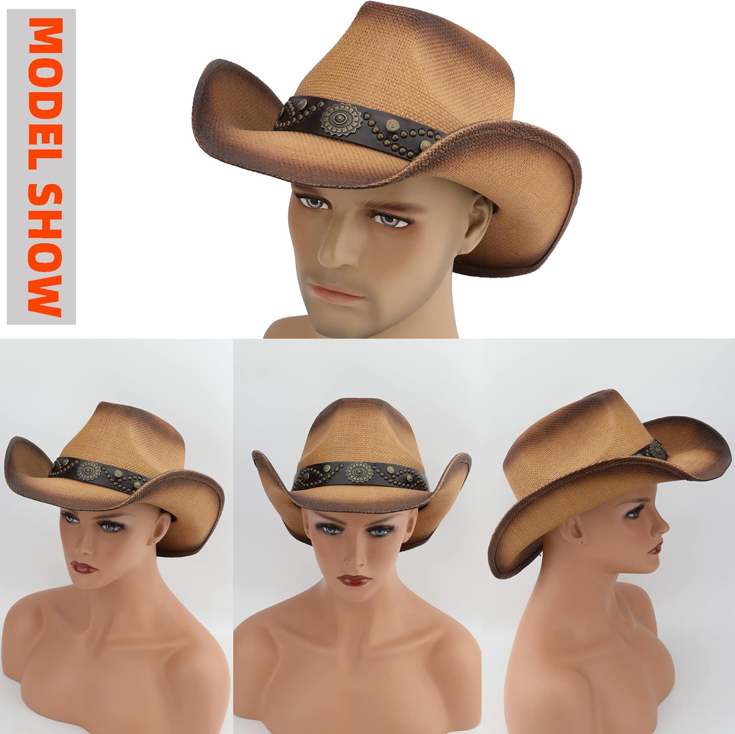 Adult Sun Straw Women Men Cowgirl Western Cowboy Hat Colored - Image 6