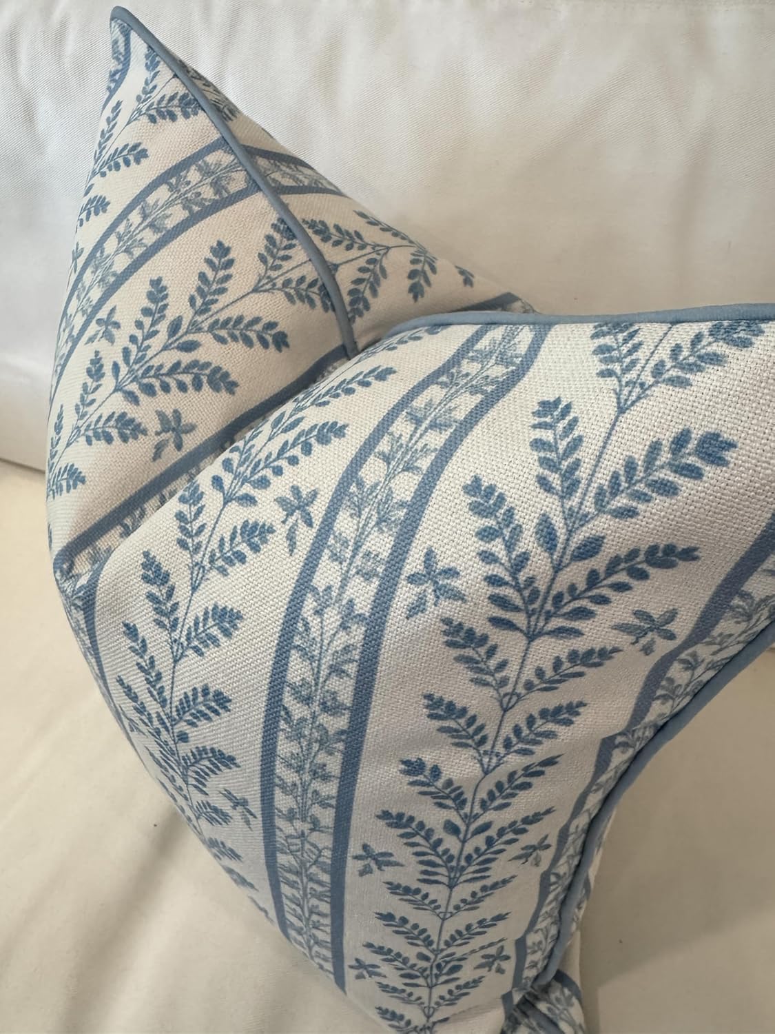 “The Louis” Blue Floral Block Print Pillow Cover – Decorative Throw Pillow Cover with Off-White Background – Grandmillennial Home Decor, 20" x 20"