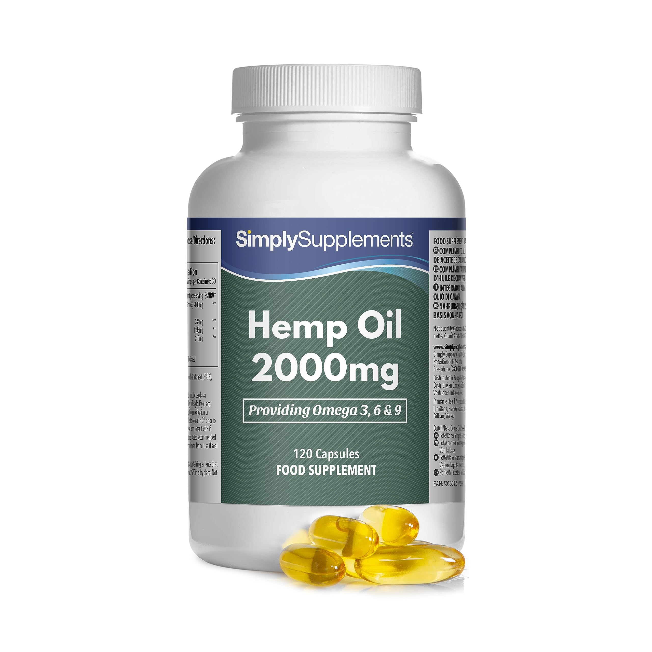 Hemp Oil Capsules 2000mg | Cold-Pressed Hemp Seed Oil Supplement | 120 Softgel Capsules | Rich in Omega 3, 6 & 9 | Supports Heart Health | 2-Months' Supply | UK Made | GMP Certified