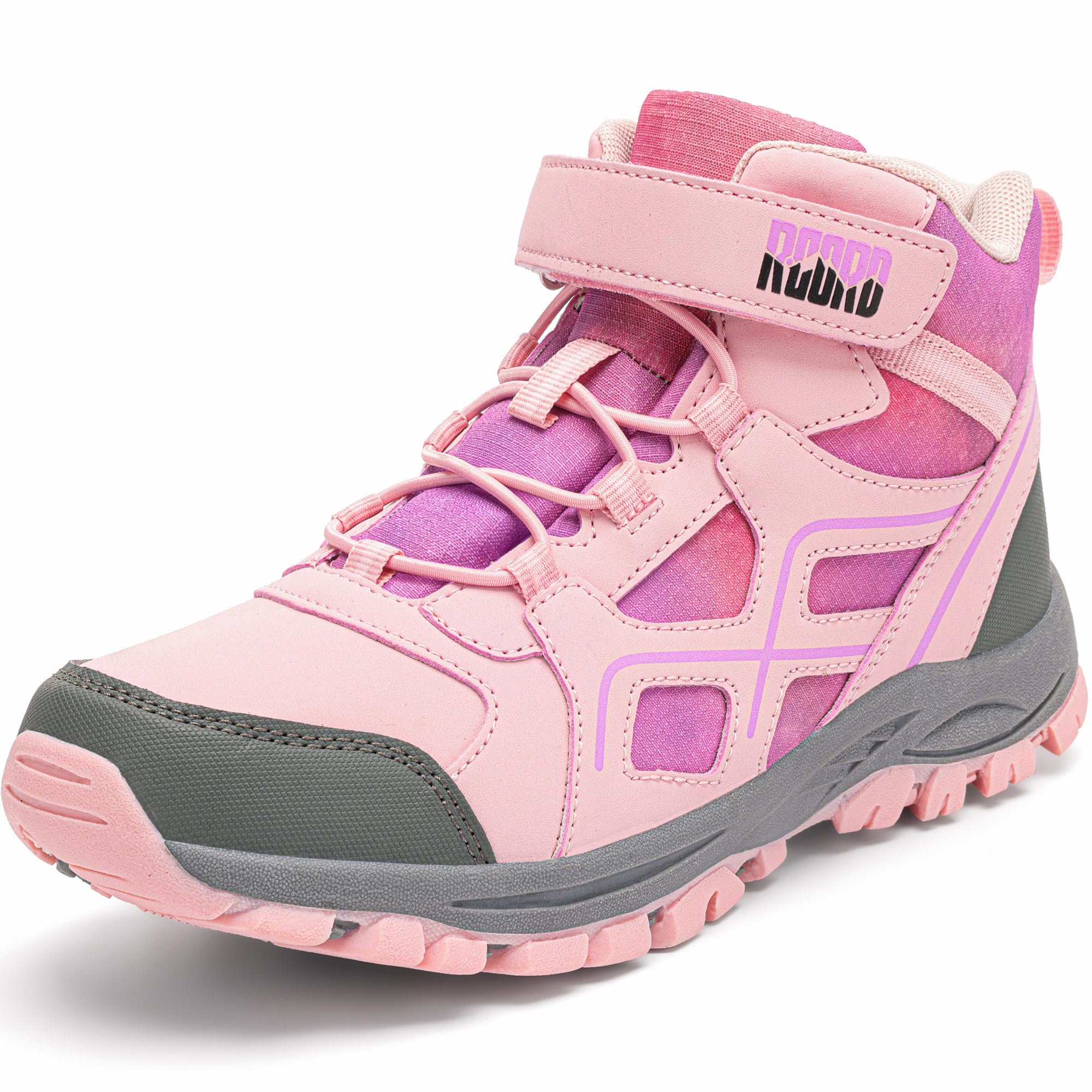 R CORD Kids Hiking Boots Waterproof Girls Hiking Boots Durable TPR Traction Outsole Girls Hiking Shoes Anti-Skid Athletic Hook and Loop Closure Kids