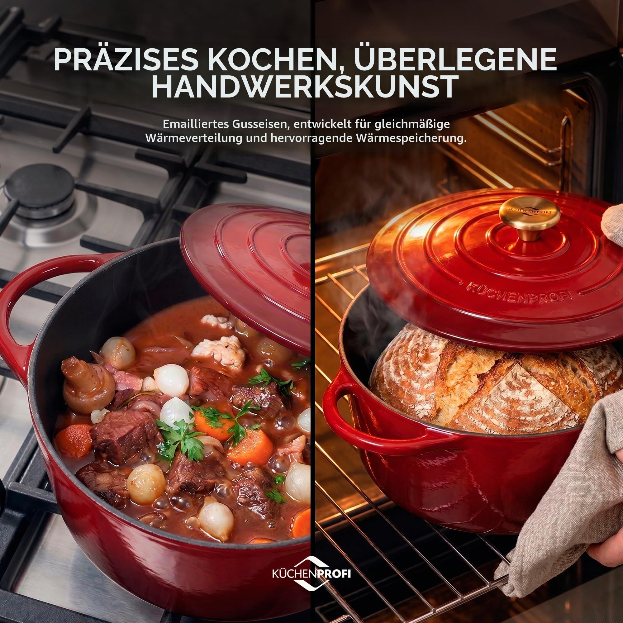 KÜCHENPROFI Gusseisen Bräter mit Deckel, rund, 26 cm, emailliert, médoc | Schmortopf, emailliertes Gusseisen, für alle Herdarten, induktionsgeeignet, grillgeeignet, robust, pflegeleicht