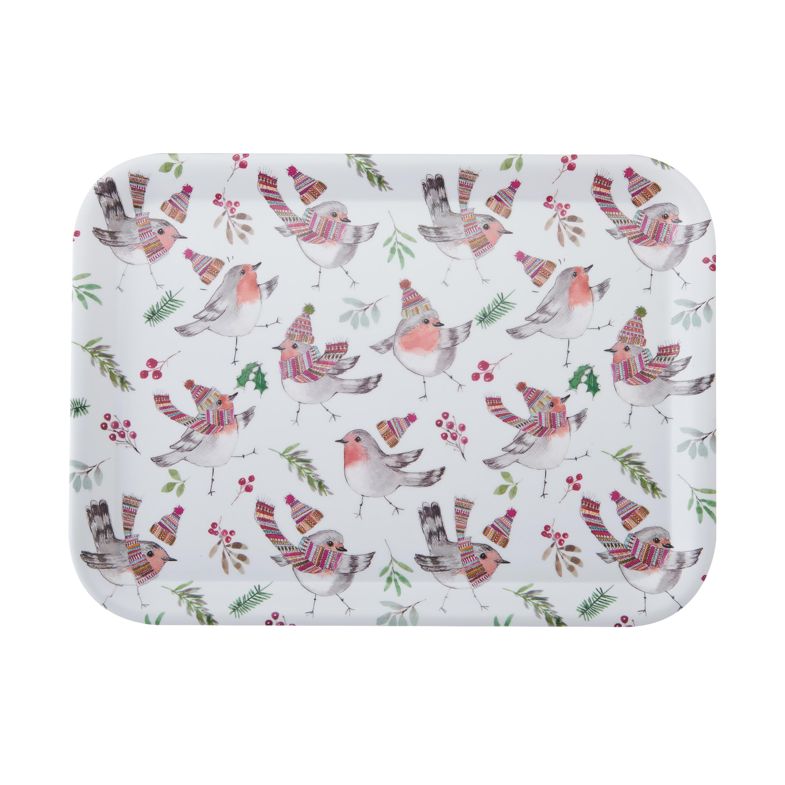 Mikasa TipperleyHill Large Rectangle Serving Tray, 43.5cm x 32cm Melamine Kitchen Tray, Perfect for Dinner and Drinks, Suitable for all Occasions, Christmas Robin Themed Collection, Ideal for Gifting