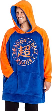 Dragon Ball Z Oversized Hoodie Blanket for Men, Anime Mens Hoodies Blue/Orange