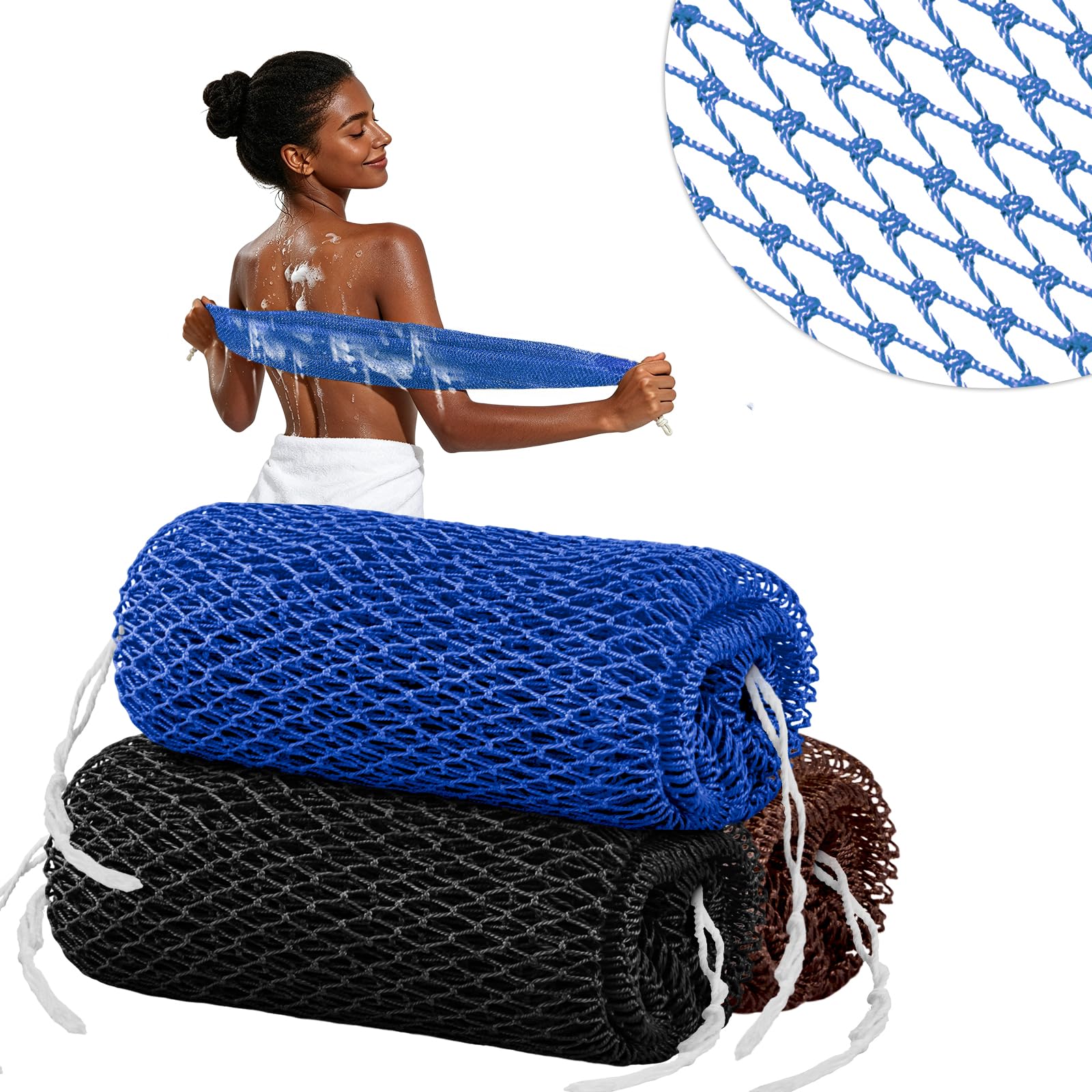 Cleangor 3Pcs African Net Sponge Authentic with Knots - Exfoliating Body