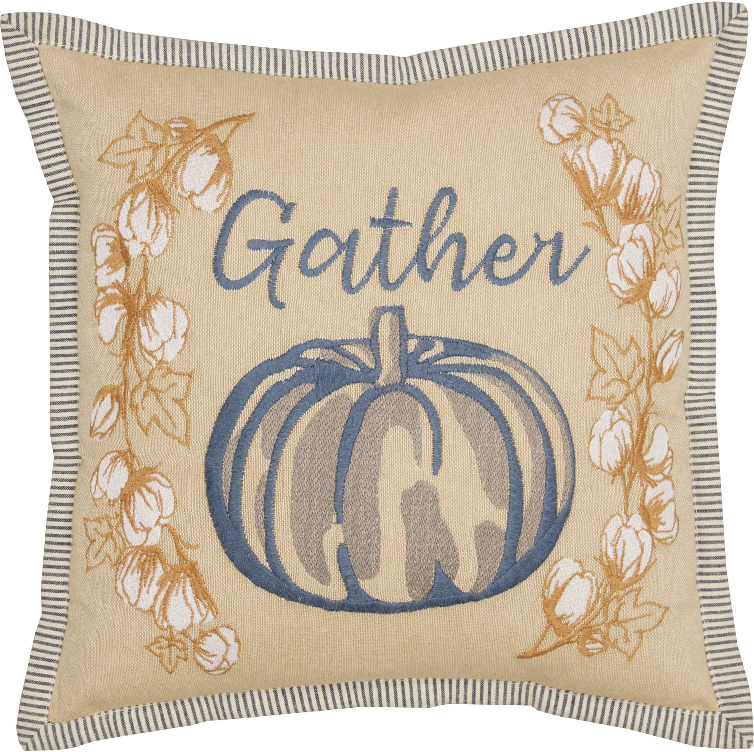 VHC Brands Ashmont Fall Throw Pillow, Decorative Harvest Pumpkin Accent, 100% Cotton Shell