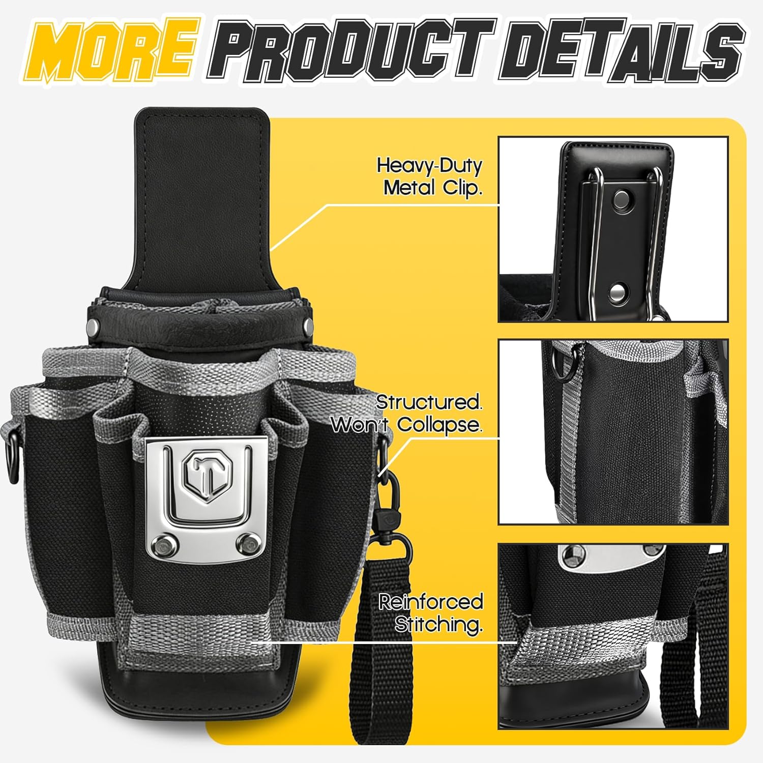 Upgraded Tool Pouch with Belt Clip Replace for MP2X, Leather Backed Small-Sized Tool Pouch– 11 Pockets, Professional Electrician Tool Pouch for Electricians, Carpenters, Repairmen, and DIY etc