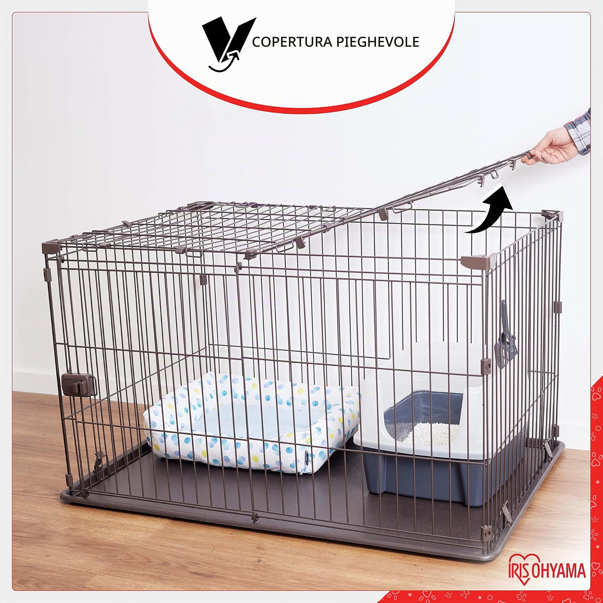 Iris Ohyama Estensione per recinto per cani, A66cm, Con porta con serratura, Marrone, con Tetto, Metal, Parco, Per Cucciolo, Gatti, Interni, Esterni, Gabbia, Cuccia, Montaggio Facile, STS-1200TY