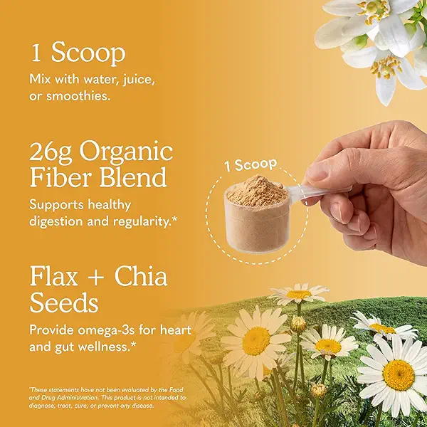 Garden of Life Raw Fiber, Organic Unflavored Fiber Powder with 15 Organic Superfoods, Probiotics, Omega-3 ALA, Soluble and Insoluble, Psyllium Husk Free, 30 Servings 5