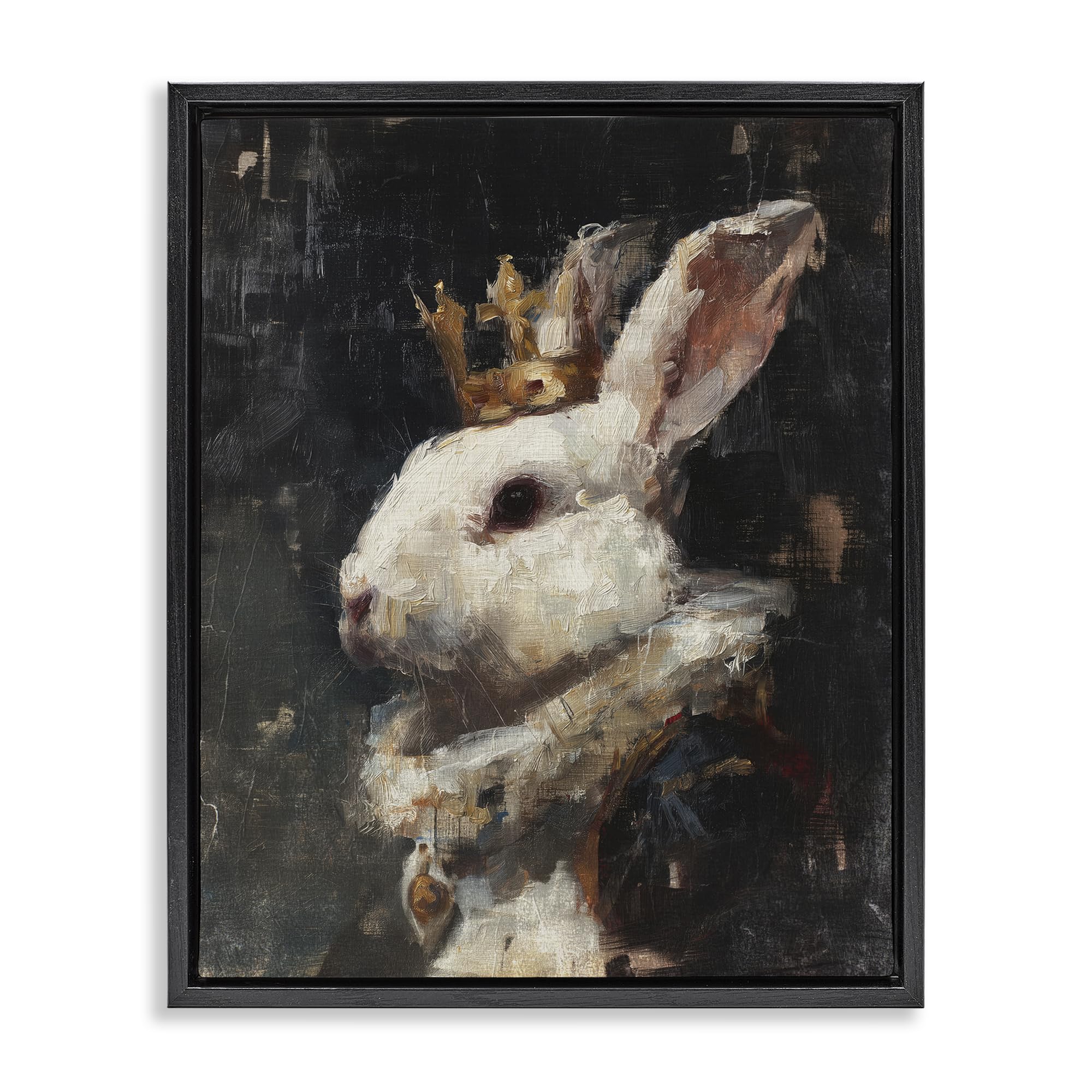 Stupell Industries Jet Black (Matte) 'Regal Monarch Rabbit'| Floating Frame Canvas Art