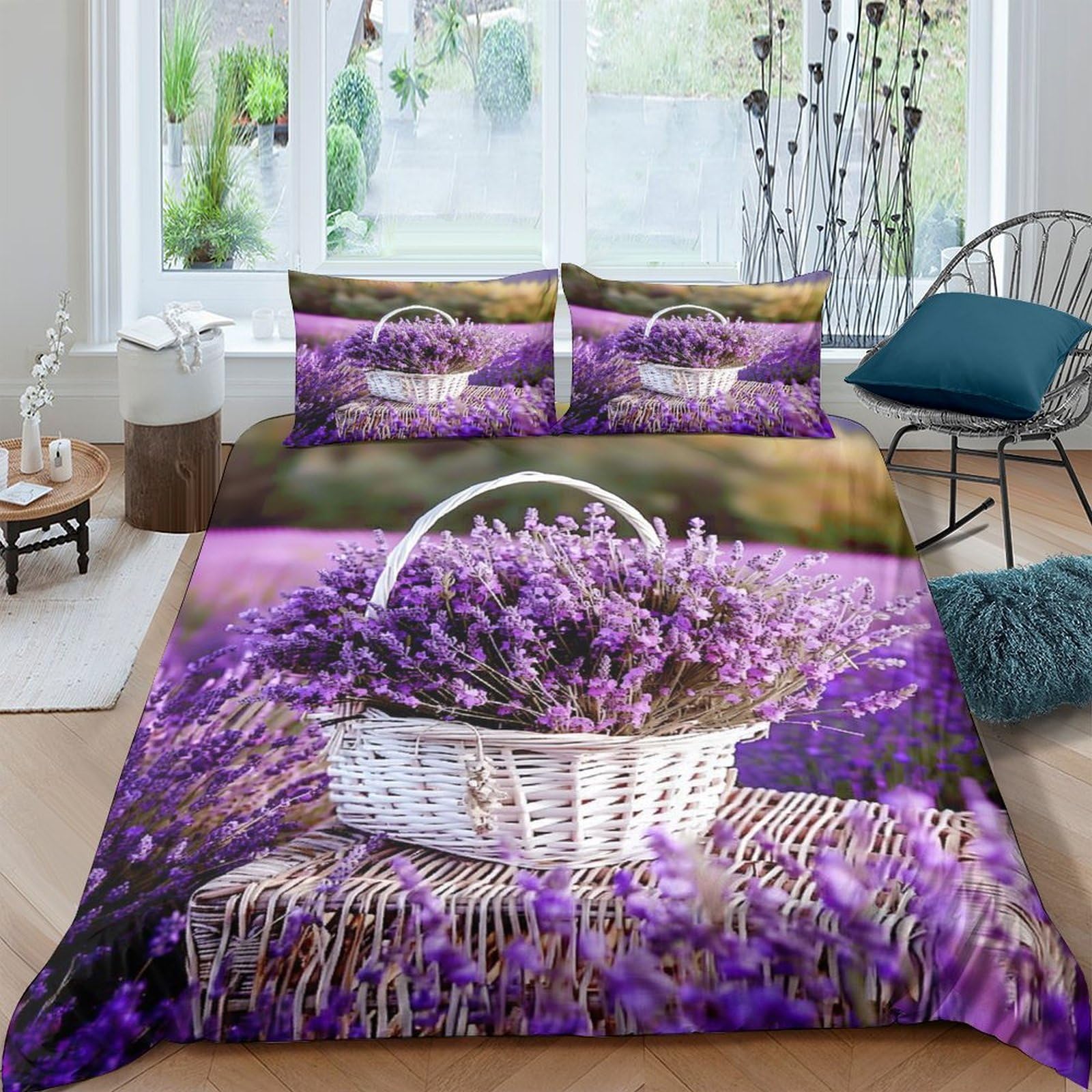 Ctjqhvkz Style-6 3D Printed Lavender Field Fitted Sheet Microfiber Soft Bedding Basket Flowers Bed Cover For Bedroom Decor Single（135X200cm）