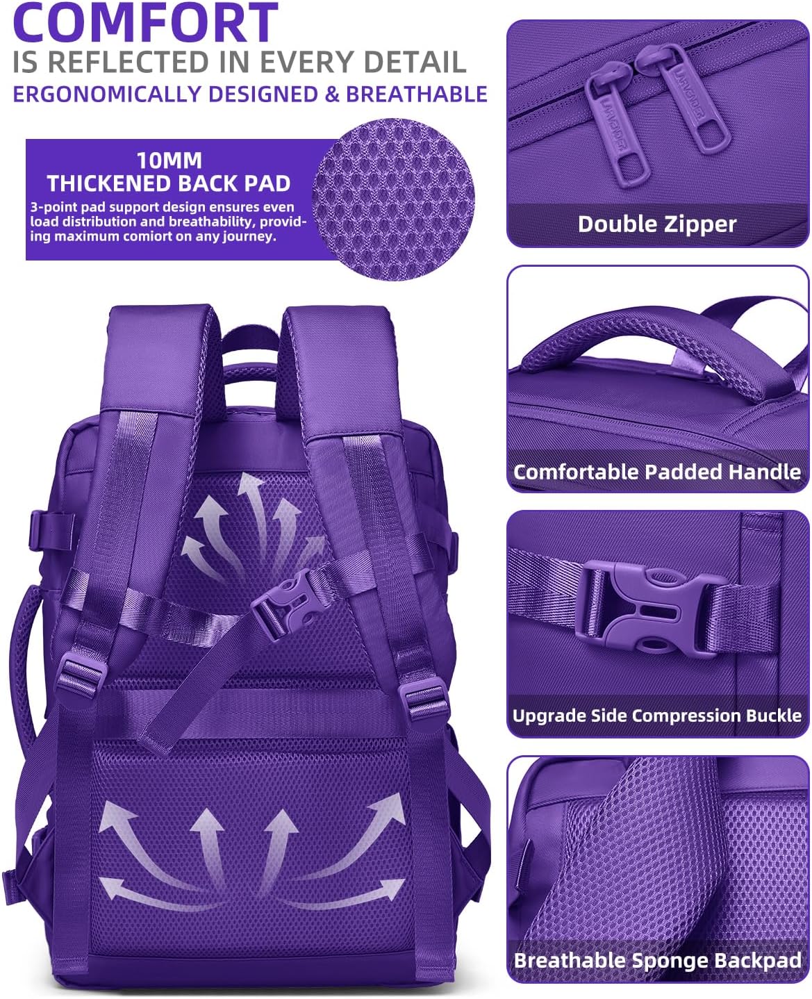 LARVENDER Carry on Luggage 22x14x9 Airline Approved, Expandable 20 Inch Hardside Large Suitcase with Wheels TSA Lock, Lightweigh PC+ABS Travel Carry-on Suitcases for Women and Men, Midnight Berry - Image 7