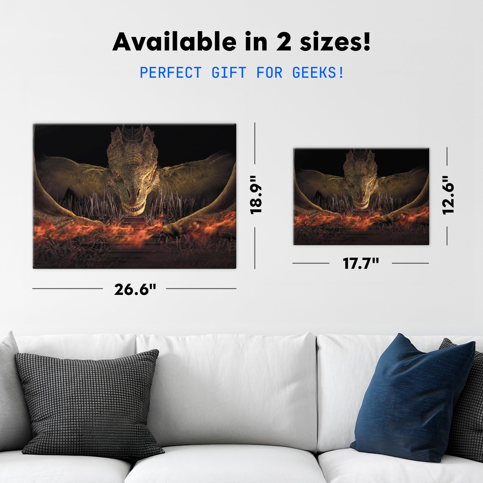 Displate Metall poster House of the Dragon Syrax Größe M | Bilder Wanddeko Wohnzimmer & Schlafzimmer Wandbilder, Geschenk. Wandkunst mit Magnet-Befestigung, ohne Bohren.