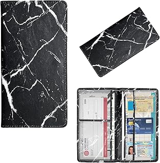 Augeny Car Registration and Insurance Holder, 5.11" x 9.44" Premium Auto Glove Box Organizer with Magnetic Closure, Wallet Case Accessories for Cards, Document, Driver License (Marble Black)