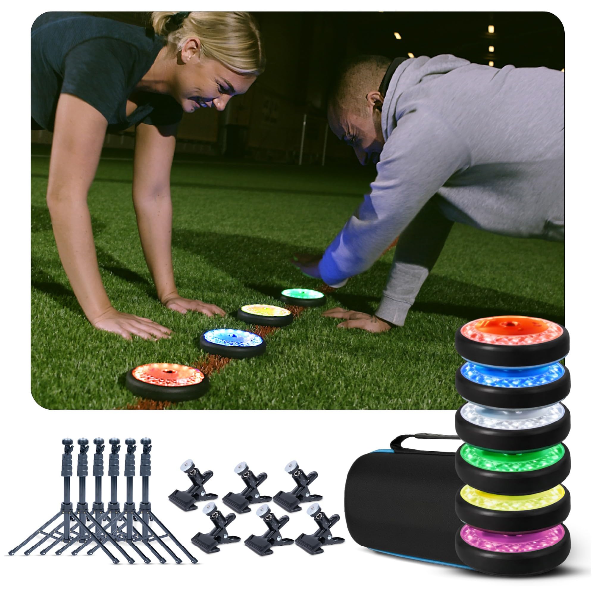 Reaktionslichter Training Set mit Zubehör – Smartes Reaktionstraining per App – Trainingslichter für Sport, Schule & Coaching