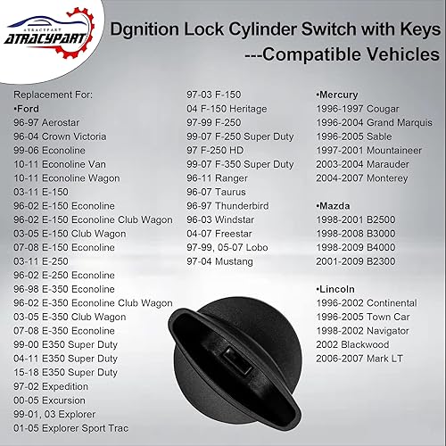 Miniatura 3 de Interruptor de cilindro de cerradura de encendido con llaves, compatible con Ford 1996-2016, Lincoln 1996-2007, Mercury 1996-2007, Mazda 1998-2009,