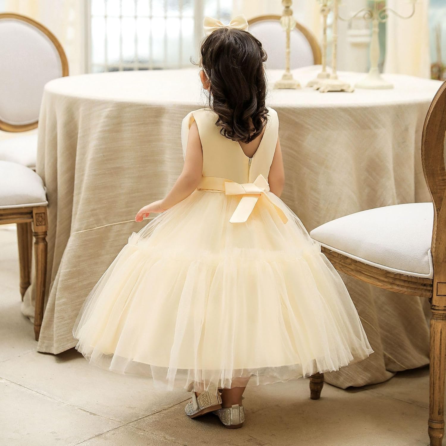 Kidinix Baby Flower Girl Dress Toddler Ruffle Bowknot with Headwear Formal Prom Pageant Wedding Birthday Party Gown Dresses