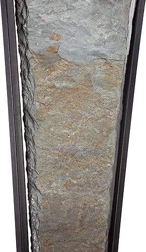 Miniatura 5 de Franklin Iron Works Zion - Lámpara de mesa rústica de 30 pulgadas de alto, marco de metal cónico de bronce pizarra natural, pantalla rectangular