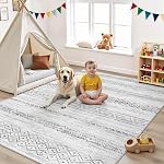4x6 Rugs de zone lavable - Tapis moderne Marocain Rug Boho pour salon Non-dérapant Pile Soft Jet Machine Lavable Tapis pour Chambre, Salle à manger, Nursery, Ferme, Home Office (4'x6', Grey)