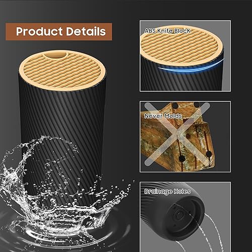 Miniatura 5 de Juego de cuchillos de cocina de 11 piezas, color negro, juego de cuchillos de chef de acero inoxidable antiadherente antioxidante con 6 protectores