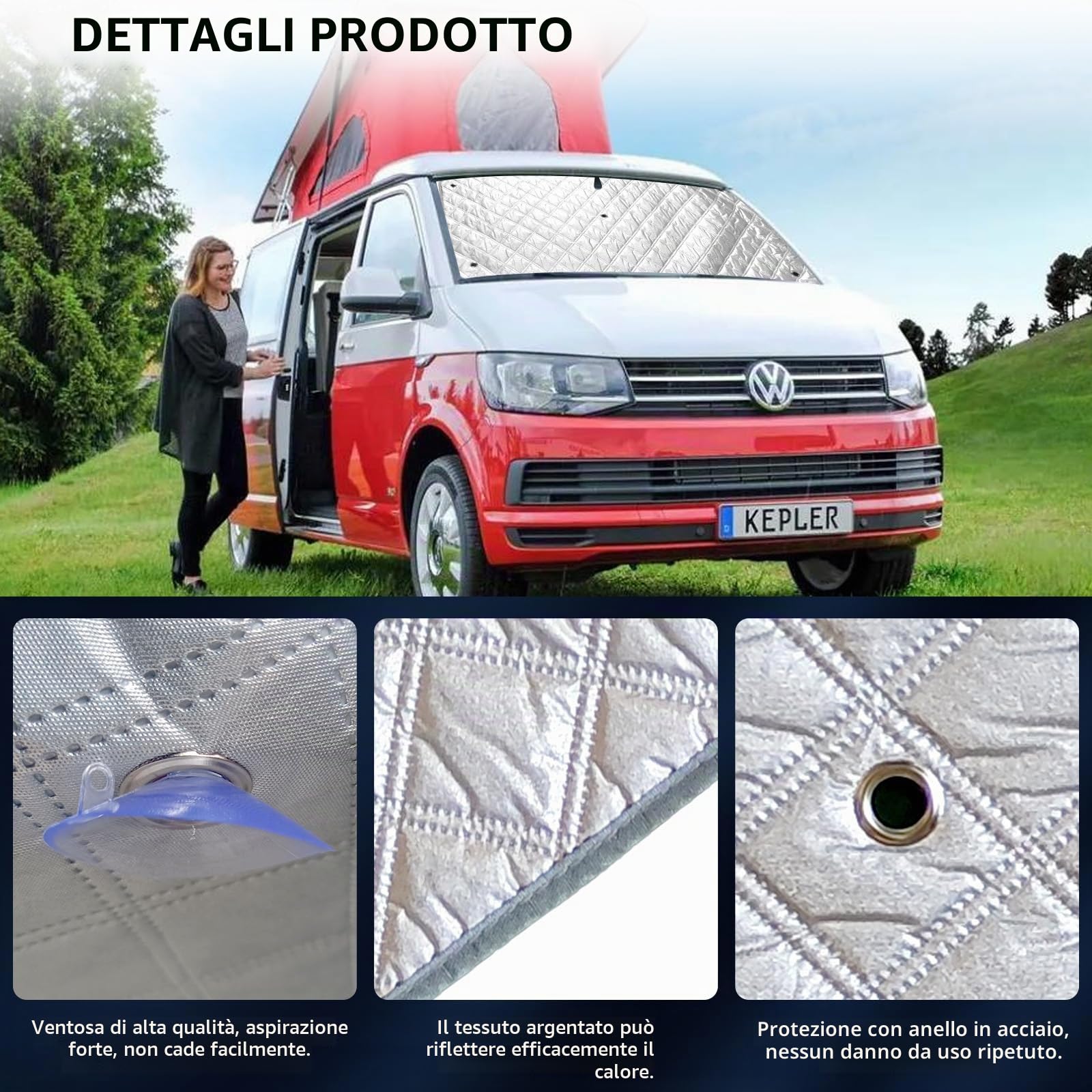 Tappetino termico interno per cabina di guida, adatto per VW T5/T6, set da 8 pezzi, multistrato, protezione solare antistrappo, facile da montare, versatile, con custodia per il trasporto (LWB