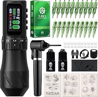 Tattoo Kit for Beginner Wireless Tattoo Gun Kit with Adjustable Stroke Tattoo Pen Machine, Urex C1 Complete Tattoo Machine Kit with Cartridge Needle, Tattoo Gun with 2200mAh Battery-Black