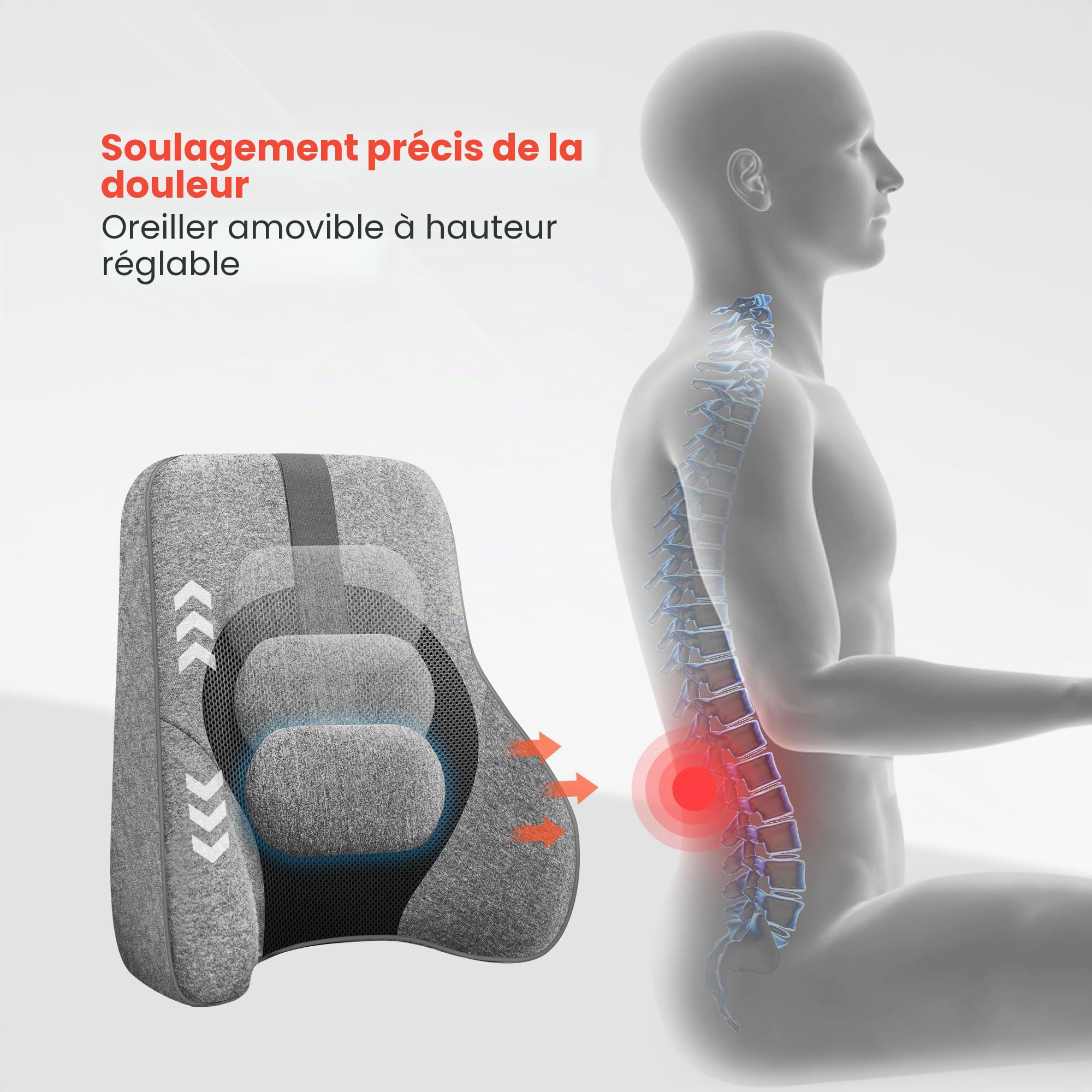 COMFIER Appareil de massage pour le dos, appareil de massage Shiatsu pour chaise de bureau, coussin de massage électrique pour soulager la douleur, à la maison ou au bureau, 2 niveaux de chauffage