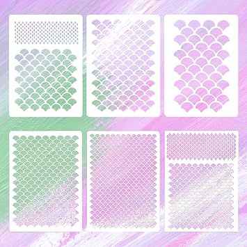 6 Pcs Fish Scale Stencils, Mermaid Scale Template, Multifunctional Face Painting Template, Reusable, Suitable for Wall, Face and Body Painting, As Well As DIY Crafts 6 Pcs