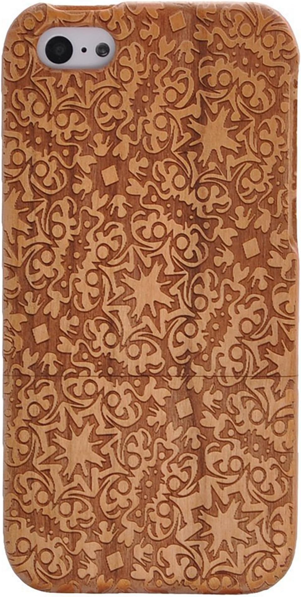 XIKEZAN Unique Real Handmade Natural Wood Wooden Hard Bamboo Shockproof Case For Apple Iphone 5 5G 5S (Pattern W)