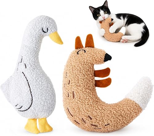 Potaroma Plüsch-Katzenspielzeug, Fuchs und Gans mit Katzenminze, 2er-Set