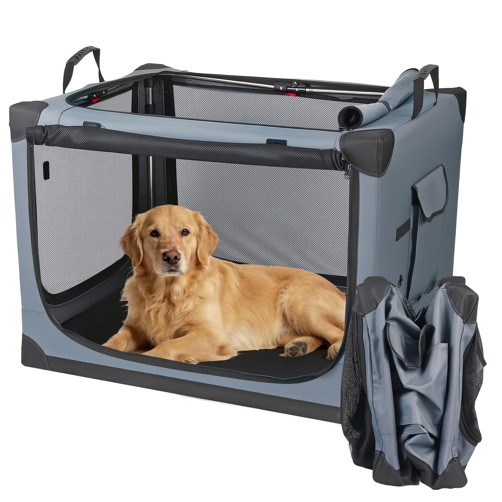 Transportin Gato Perro Plegable 85x64x60 cm, Bolsa Transporte Transpirable para Mascotas, Caja Plegable Transportadora Portador de Viaje Mascotas para el hogar y los Viajes