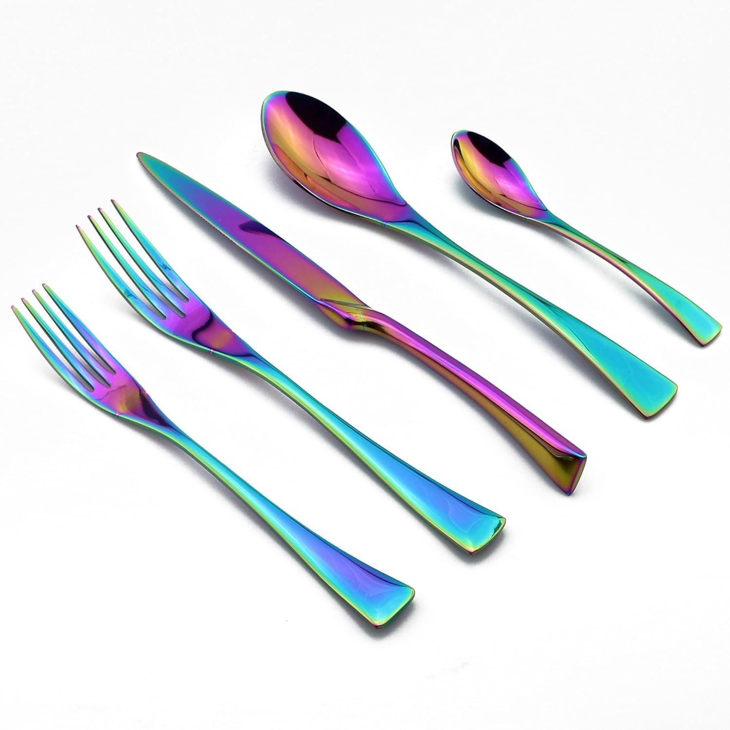 20-Piece Colorful Rainbow Flatware Set, 18/10 Stainless Steel Dinner Knife Set, Mirror Polishing, Service for 4
