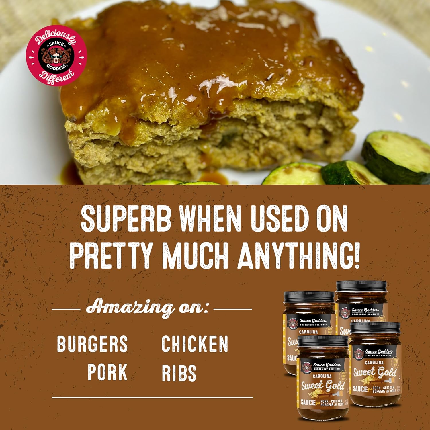 Sauce Goddess - Carolina Sweet Gold Barbecue Sauce - Tangy Mustard, Brown Sugar, Apple Cider Vinegar, Certified Gluten-Free, Vegan, 14.6oz - 4 Packs