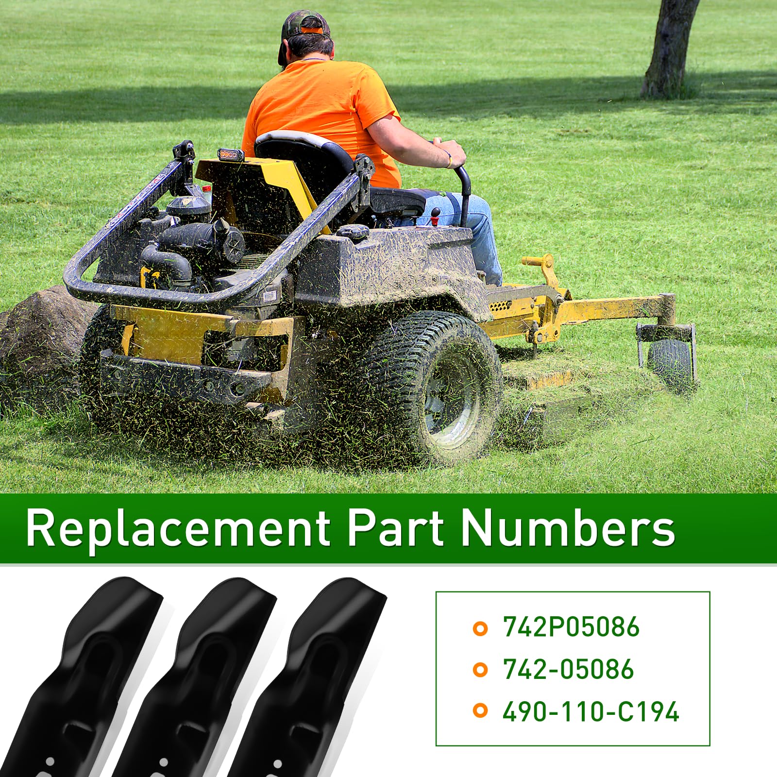 Paquete de 3 cuchillas para cortacésped de elevación ultra alta compatibles con Cub Cadet, Craftsman, MTD, Troy-Bilt (cubiertas de 54 pulgadas) – Sustituye a 742P05086, 490-110-C194, 742-05086