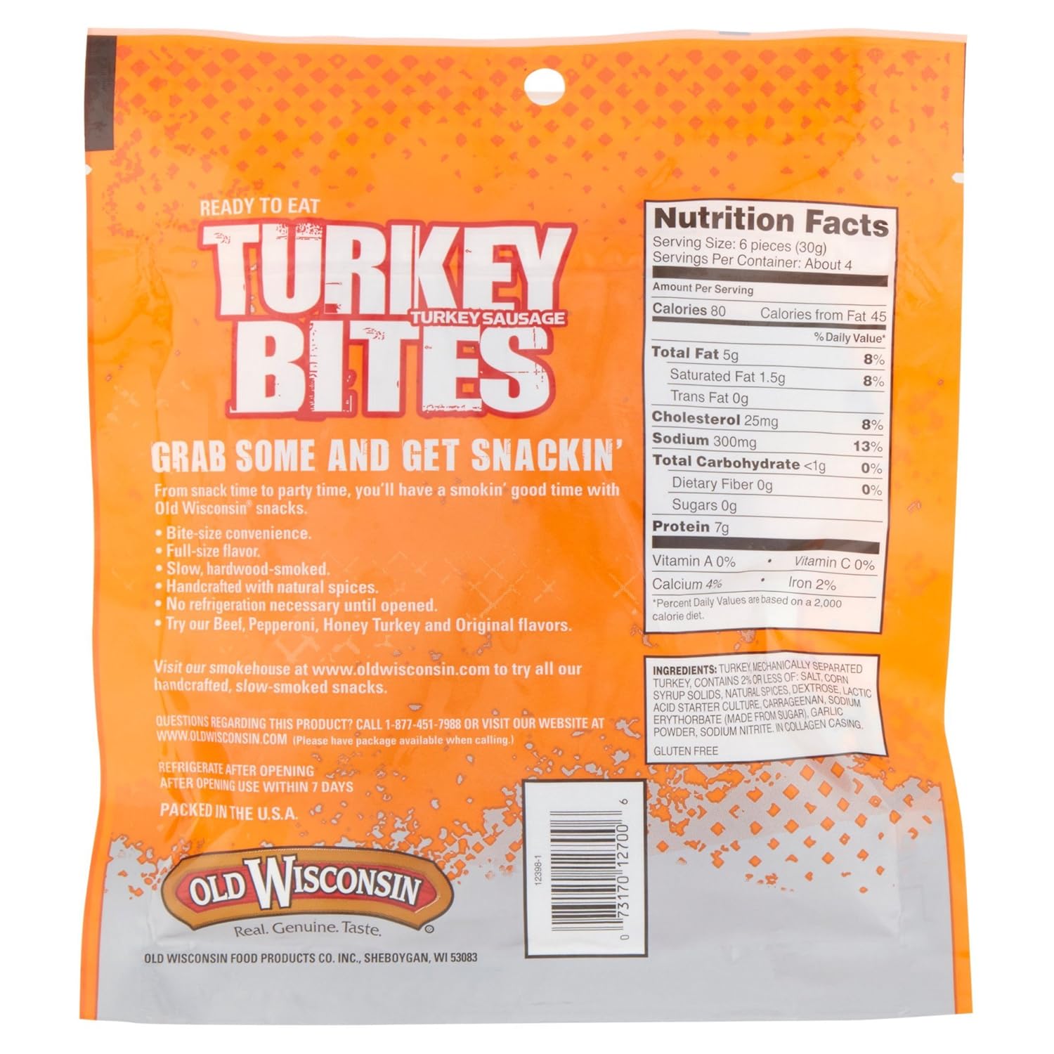 Old Wisconsin Turkey Bites Turkey Sausage Snacks 4 oz. Pouch (Pack of 4)