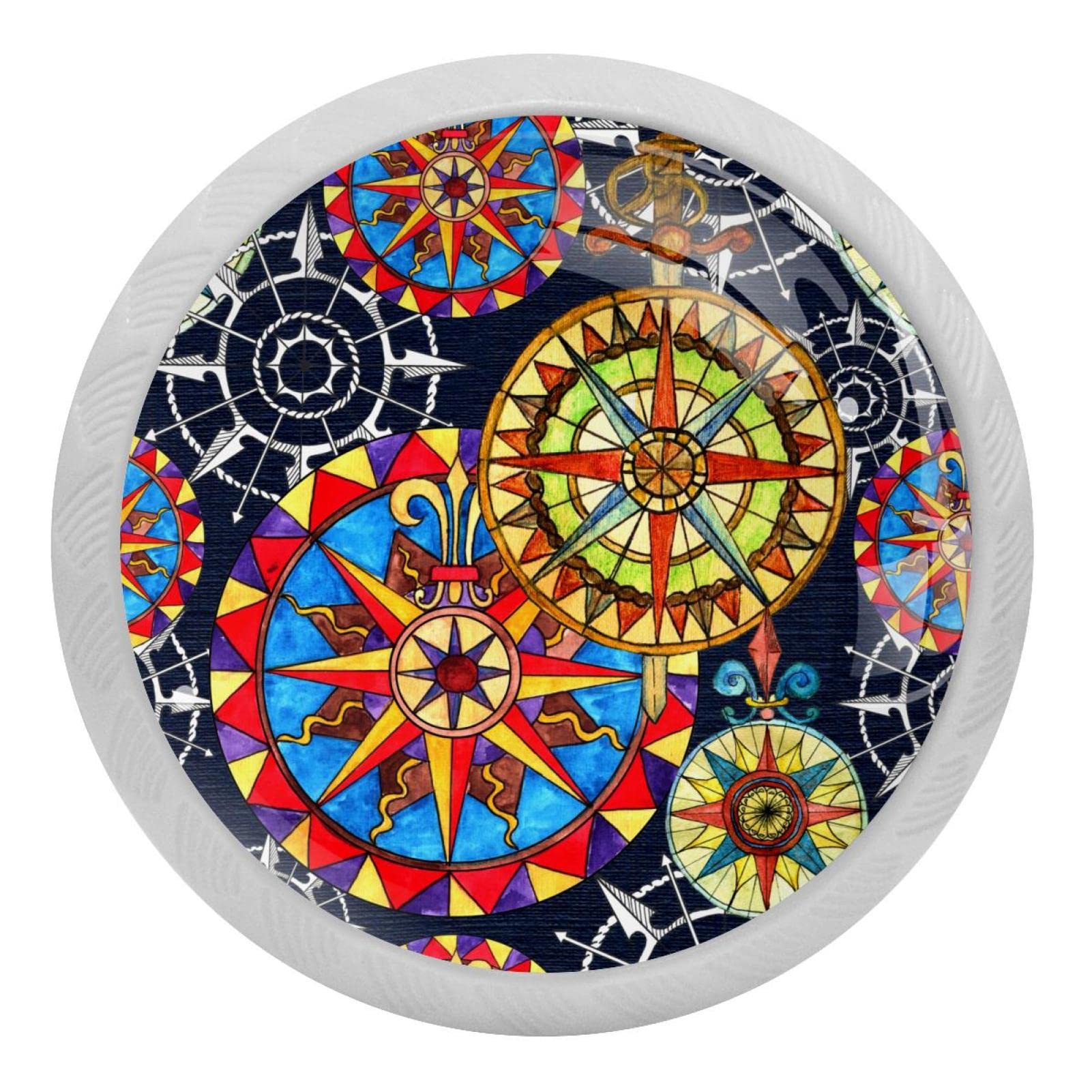 Boutons de placard cadeau de pendaison de crémaillère boussole aquarelle en verre x4