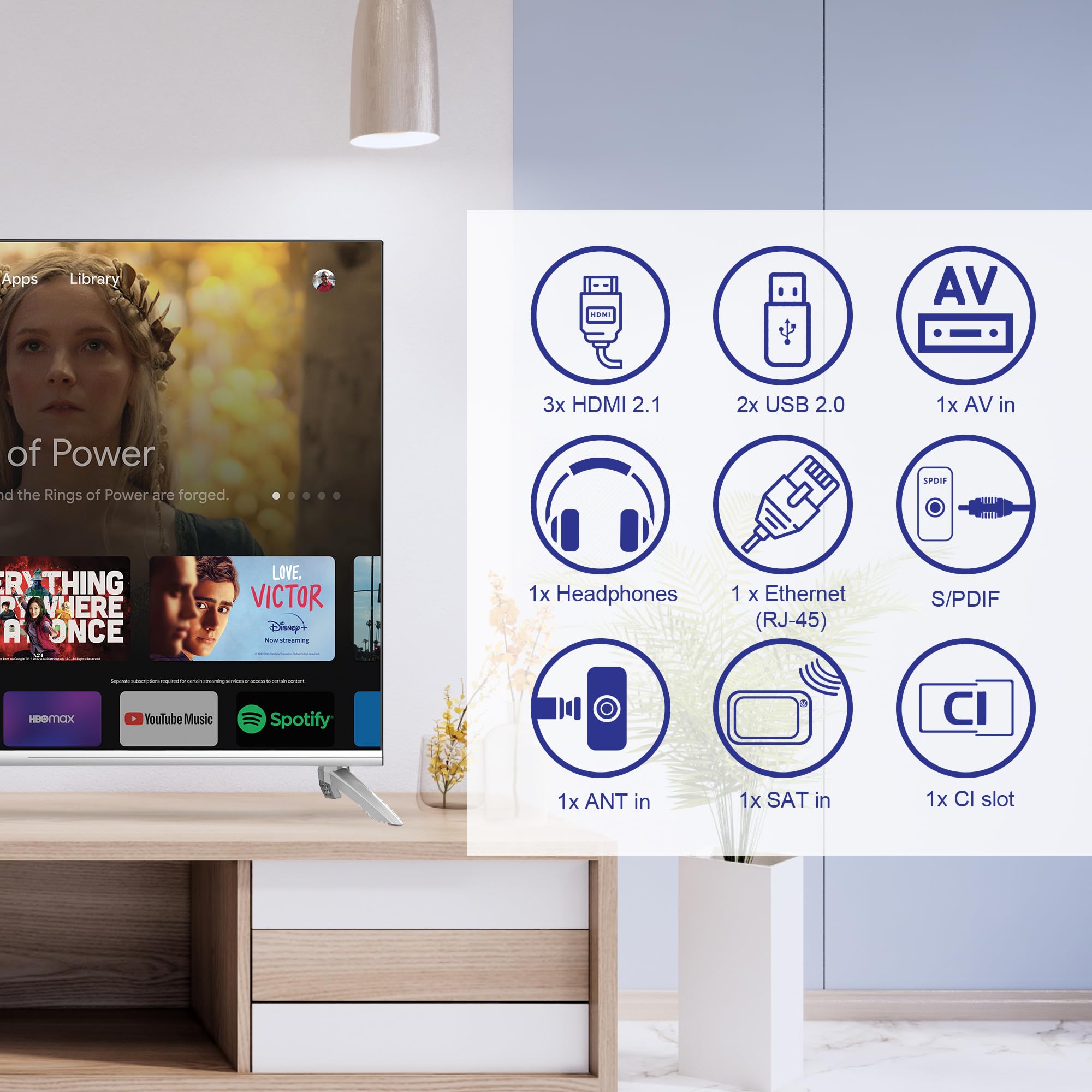 Strong - Smart tv 4K UHD SRT43UD6593 - 43 Pouces (108 cm) Connectée sous Android TV - Applis de Streaming - Partage de Fichiers/Écrans - WiFi & Bluetooth - Google Assistant - Noire