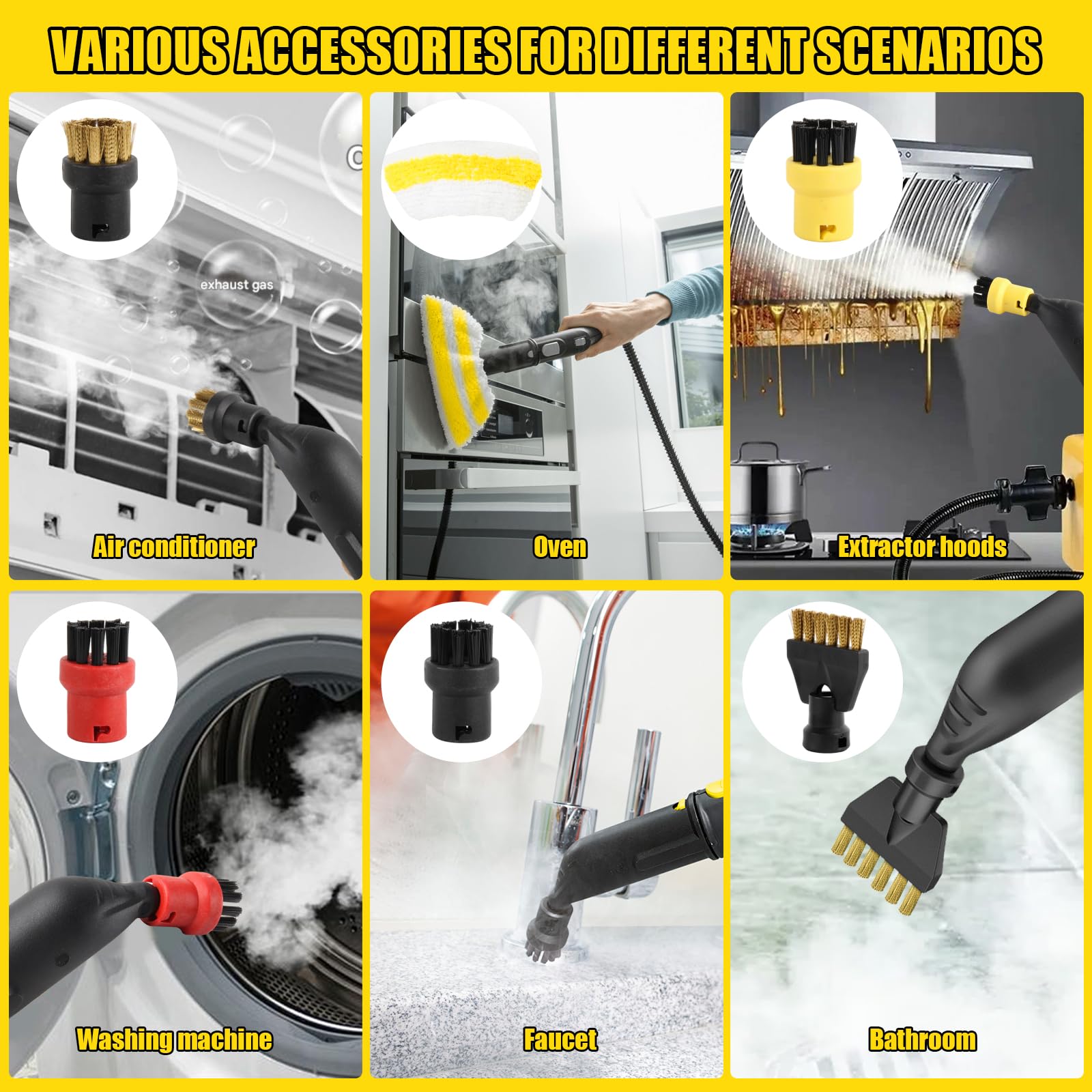 18 Stück Zubehör für Kärcher Dampfreiniger SC1 SC2 SC3 SC4 SC5 – Dampfreiniger Bürste Set, inkl Mikrofaser-Tücher, Gebogene Düse, Fugenbürste, Fensterabzieher – Perfekt für Gründliche Reinigung
