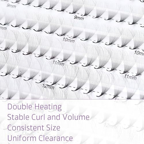 Miniatura 2 de EMEDA Extensiones de pestañas prefabricadas con 360 abanicos, base puntiaguda, base fina, 3D, estable y rizado D, extensiones de pestañas postizas