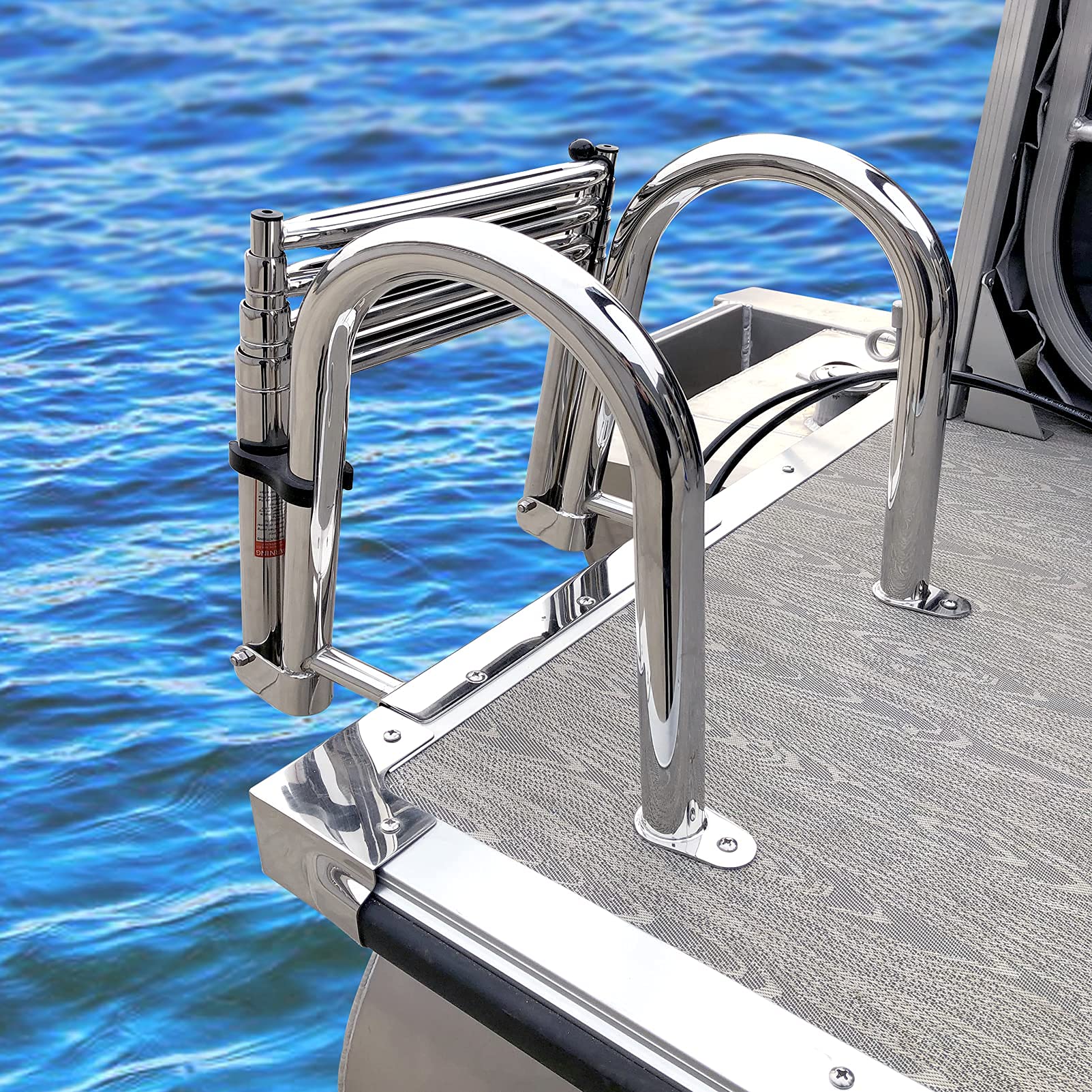 Marinebaby 4 Steps Pontoon Boat Ladder, Stainless Steel Folding