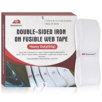 5 Rolls Iron-On Hemming Tape, Extra Strong Adhesive 60GSM, 5 Widths, 5 Yards/Roll, No-Sew Fabric Tape for Pants, Dresses, Curtains, Hem Tape for Clothes
