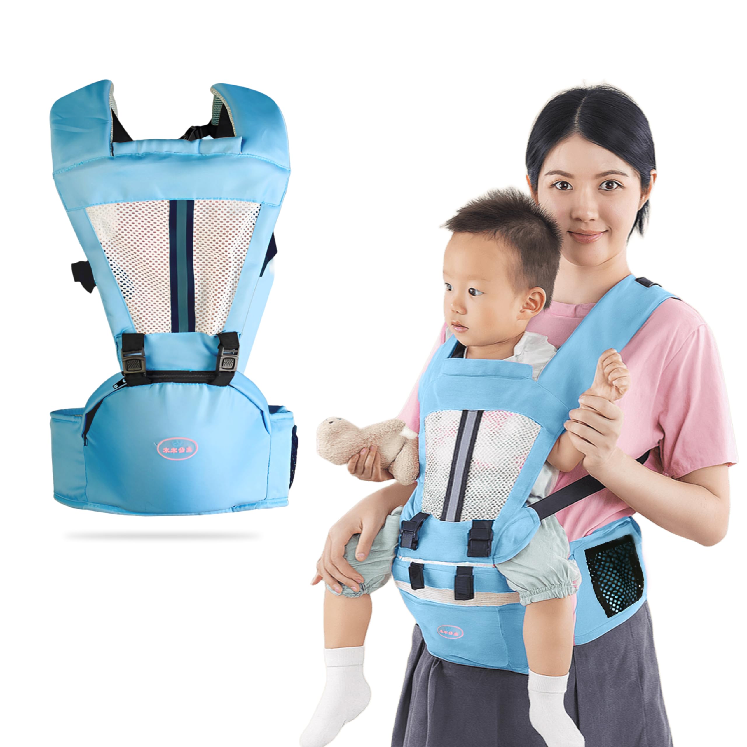 Bembika Adjustable Hands-Free Baby Sling Carrier Baby Wrapping Cloth for Newborns Comfortable & Travel-Friendly Baby Carrier Wrap Soft, Secure & Stylish Babywearing Solution-(SkyBlue & White)-image-47