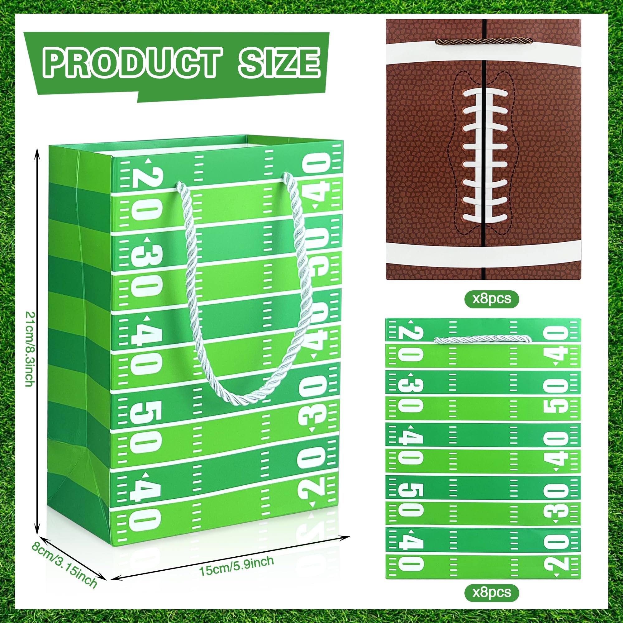 16PCS Football Gift Bags with Handles have Two Different Classic Patterns for Sports Game Parties Easy Carry Wide Applications Perfect Football Gift Bags Bulk and Party Favors