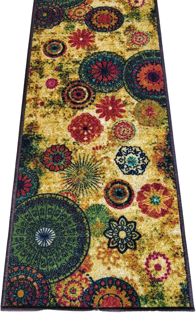 Chakra-2 Area Rug Runner Non-Slip Golden Yellow Colourful Polyester Carpet Rectangular Floor Mat for Lounge Bedroom Bedside Landing Runner 137 x 49 cm