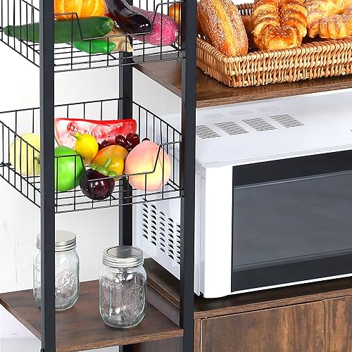 Miniatura 5 de Estante de cocina de 5 niveles, soporte para horno de microondas con estantes, estante de almacenamiento con gabinete, organizador de cocina