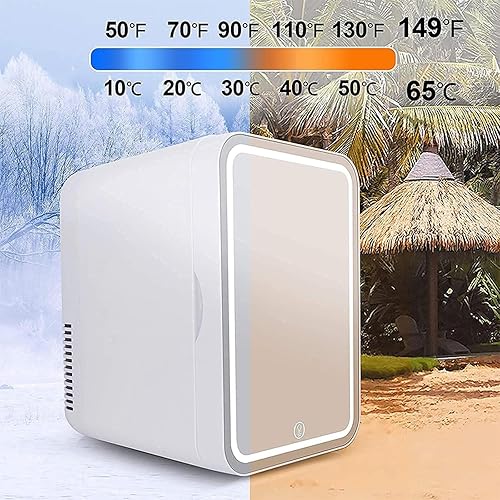 Miniatura 3 de Mini refrigerador con espejo, con espejo LED, refrigerador de tocador de capacidad de 8 L, frío o calor, CA 220 V, CC 12 V, refrigerador de cuidado
