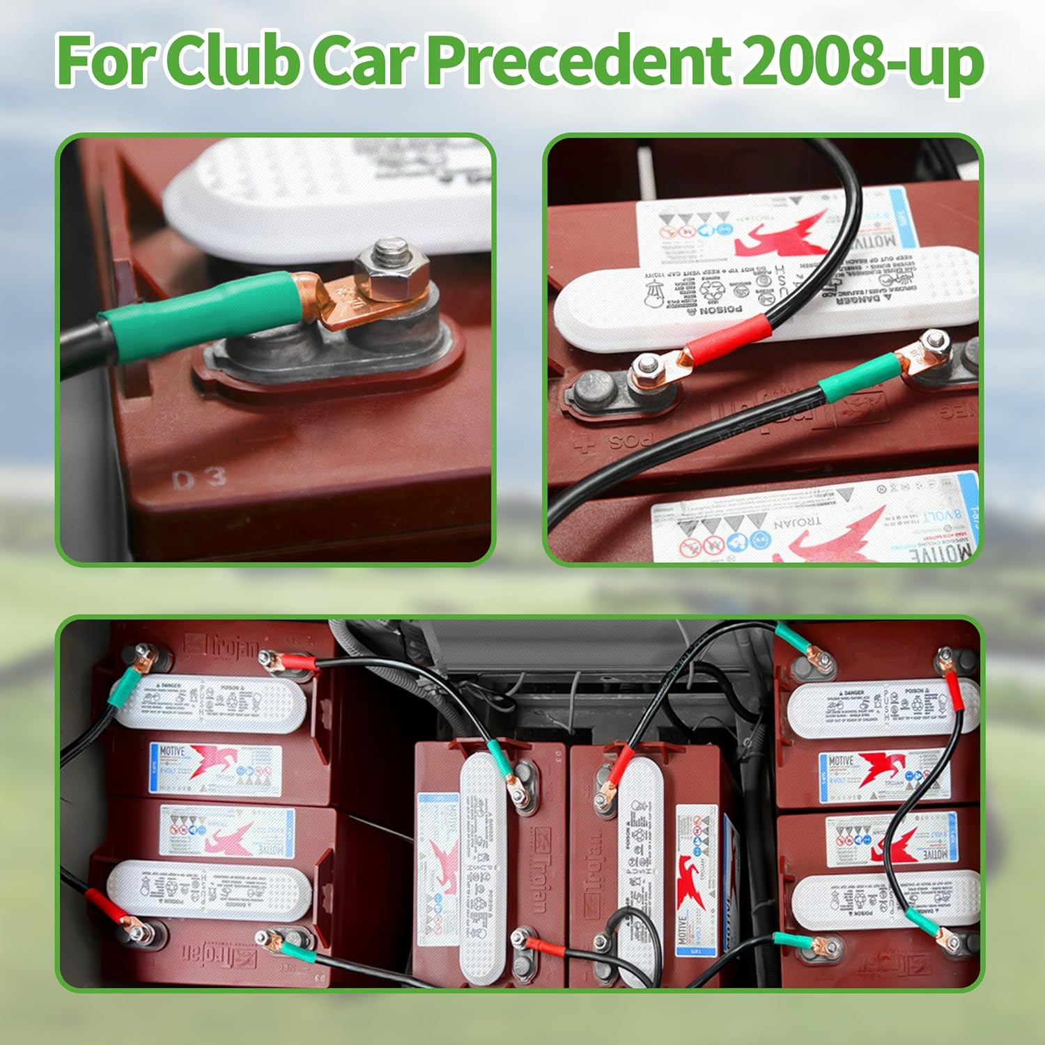 Battery Cables 48V for Club Car Precedent 2008+, 4 Gauge Pure Copper Battery Wiring Cables Heavy Duty 48V Golf Cart Battery Cables