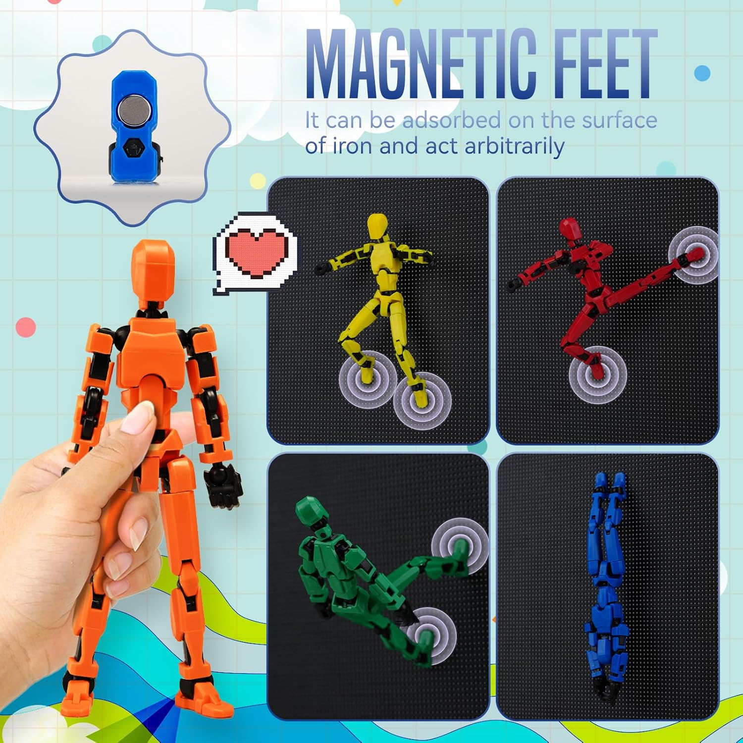 [Assembly Complete] Dummy 13 Action Figures with Magnetic Suction Function, Lucky Titan 13 Action Figures, Multi-Jointed Movable，with 3 Hand-Shapes, 5 Weapons (8Pcs)