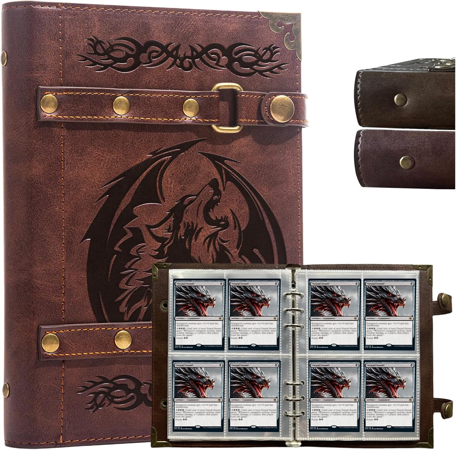 Collector Card Binder,4 Pocket Trading Card Binder,240 Cards Portable Card Games Display Storage Cases Premium Collector Card Album For MTG,TCG,Game Cards(x8-Wolf-Red)