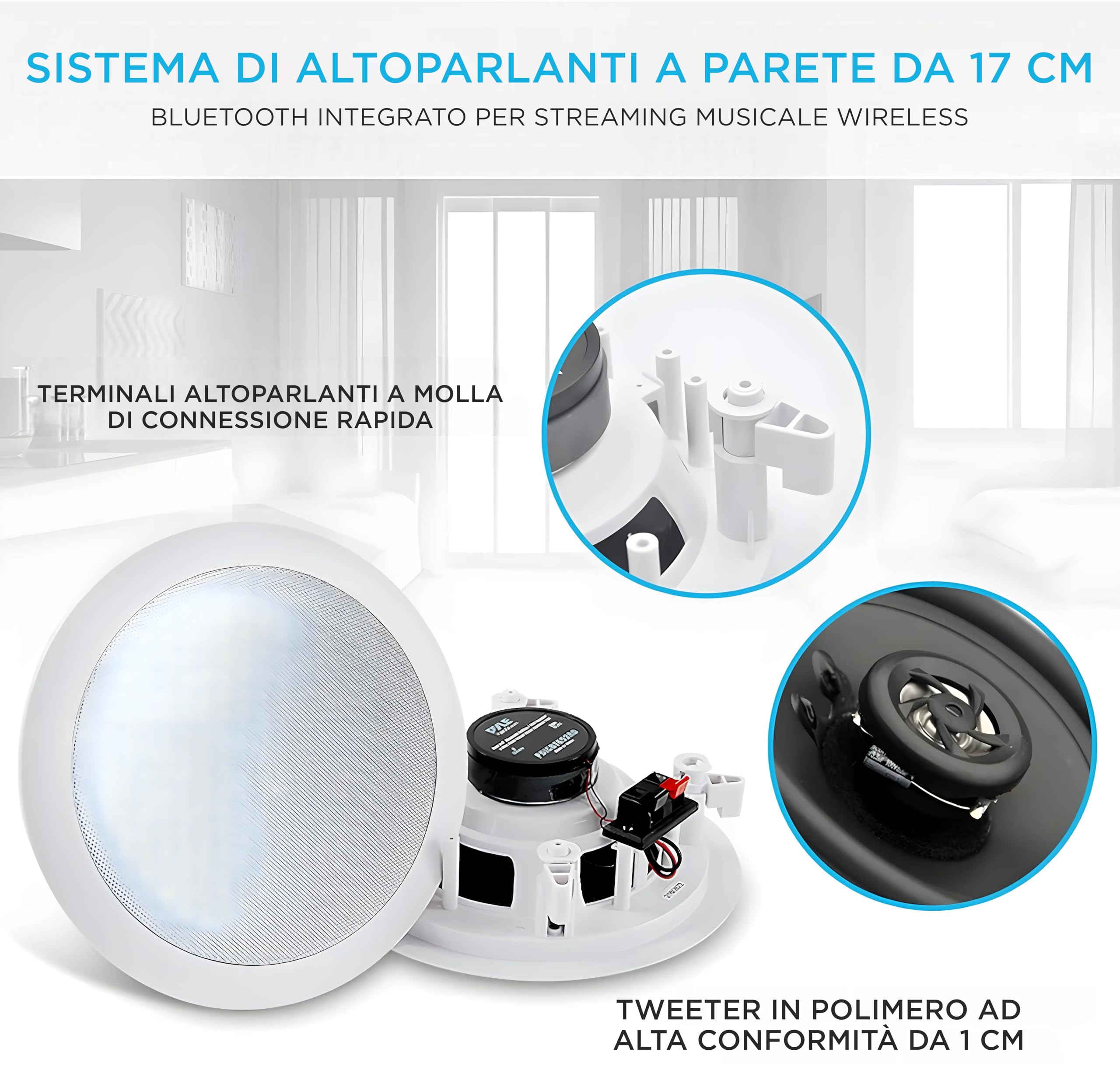 Pyle Casse Bluetooth 16,5 cm Altoparlanti a Parete e Soffitto 2 Vie 150 Watt