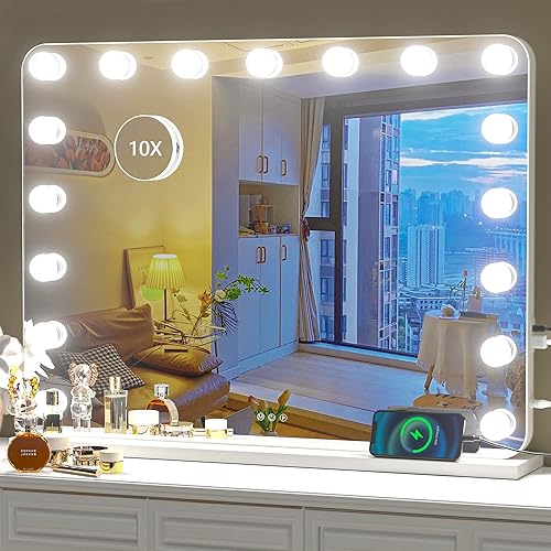 Hasipu Vanity Mirror with Lights, 32" x 24" Hollywood Mirror,